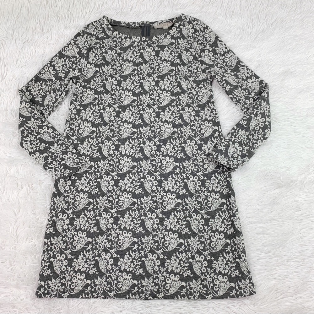 Loft Petite long sleeve floral jacquard knit a-line dress round neck